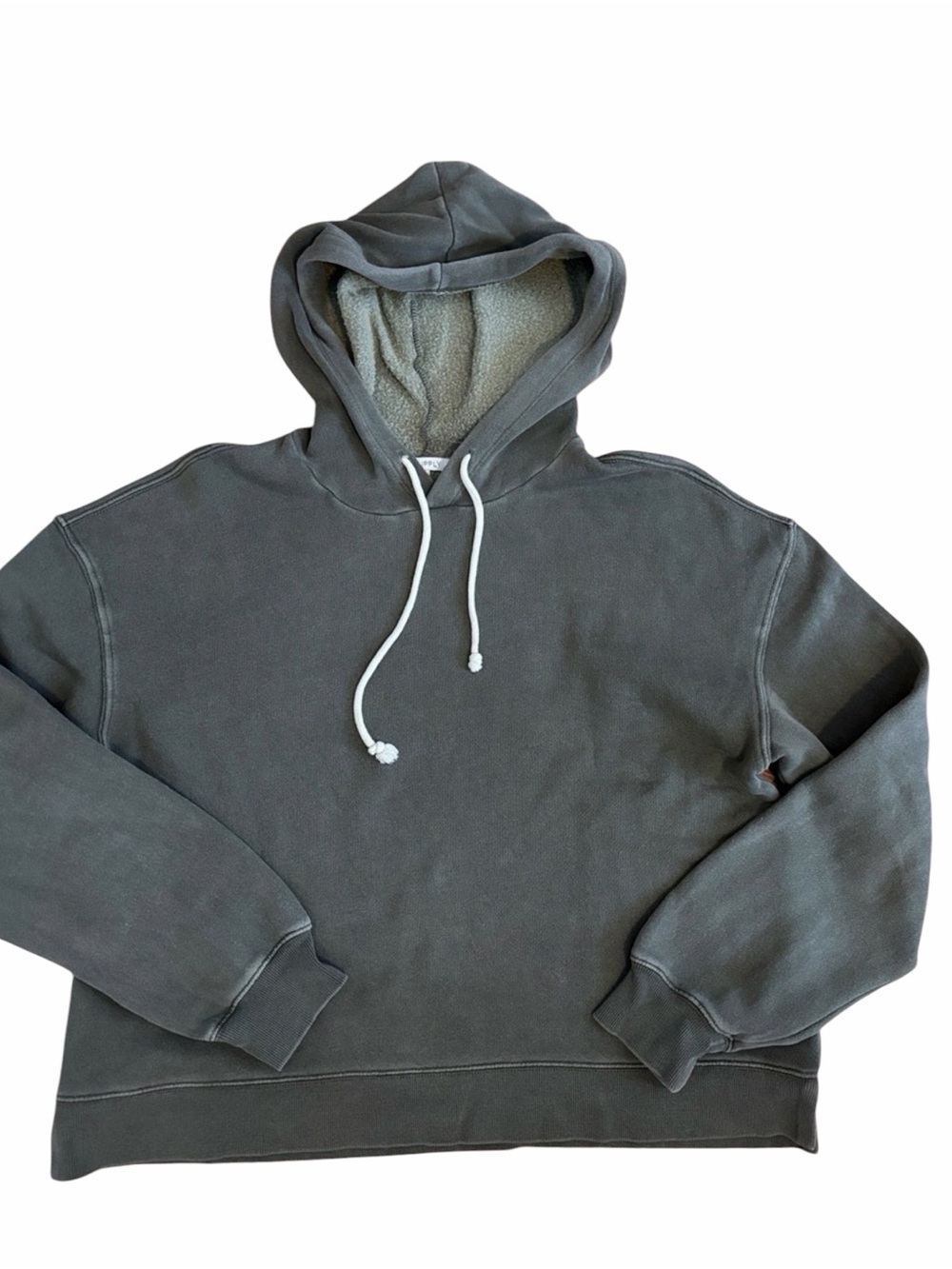 Z Supply Evereve Olive Green Mineral Wash Cropped Pullover Hoodie Size Medium